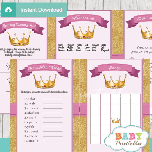 Pink and Gold Royal Princess Baby Shower Games - D280 - Baby Printables