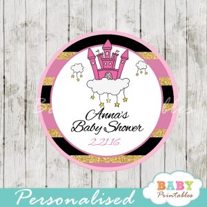 pink princess castle personalized baby shower favor tags