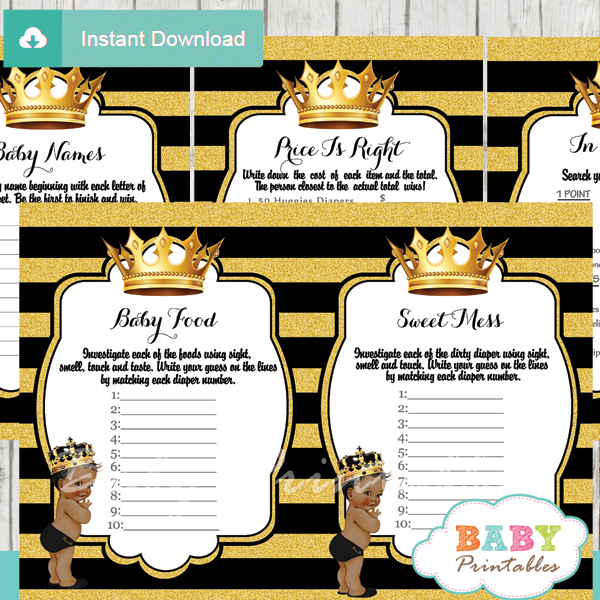 African American Black And Gold Prince Baby Shower Games D274