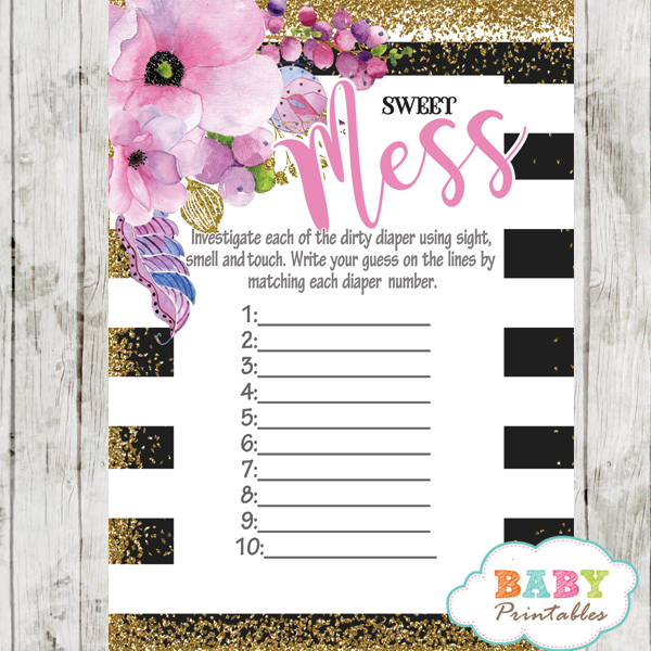 watercolor pink floral baby shower games black white stripes spring garden theme