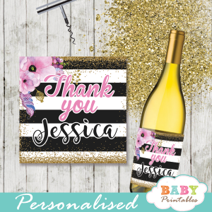 watercolor pink floral spring square gift tags custom wine labels