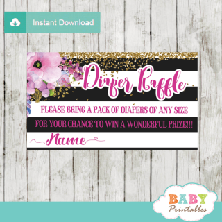 Pink Floral Black and White Striped Diaper Raffle Tickets - D301 - Baby ...