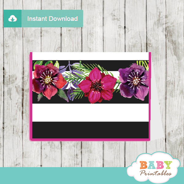 fuchsia floral baby shower food labels
