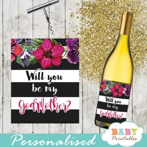watercolor fuchsia floral spring square gift tags custom wine labels
