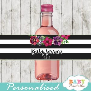fuchsia watercolor flowers black white striped water bottle wrappers gold glitter