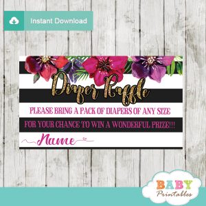 watercolor flowers fuchsia floral diaper raffle tickets black and white stripes