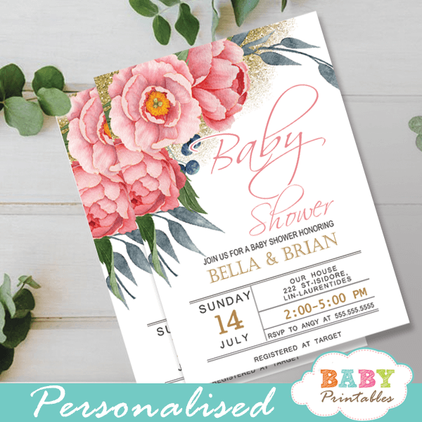 Pink Peony Floral Baby Shower Favor Labels