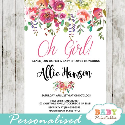 Watercolor Flower Garden Baby Shower Invitations - D307 - Baby Printables