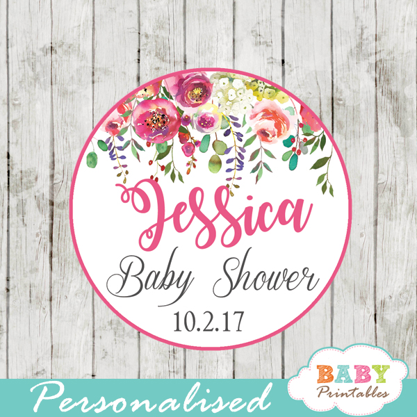 custom baby shower flower garden favor tags watercolor pink yellow orange roses floral toppers girls