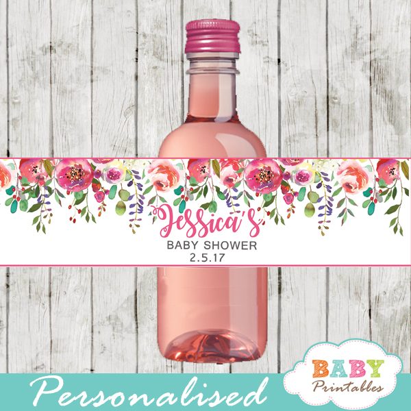 Editable Pink Elephant Themed Water Bottle Label Baby Shower Favor Bottle Labels