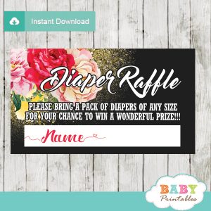 watercolor roses diaper raffle tickets gold glitter girl