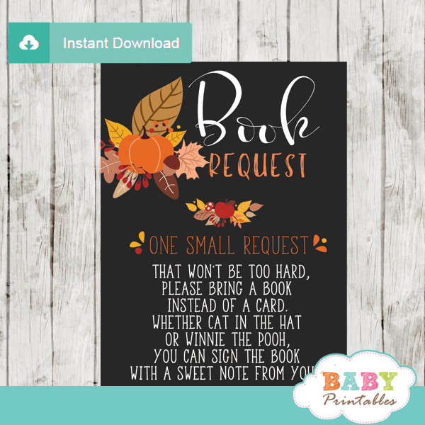 fall baby shower little pumpkin book request cards autumn invitation insert