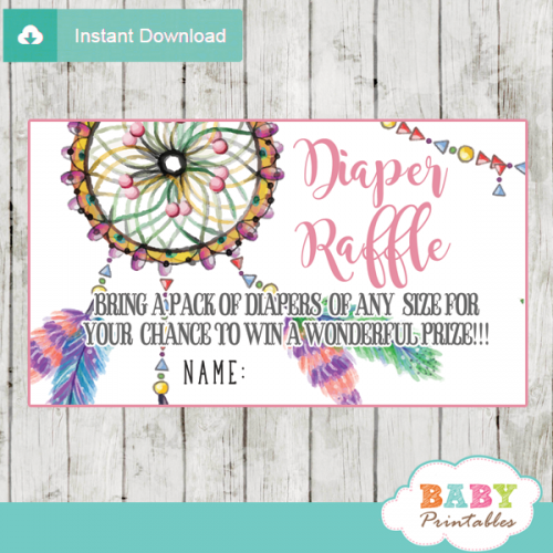 Boho Dream Catcher Diaper Raffle Tickets - D331 - Baby Printables