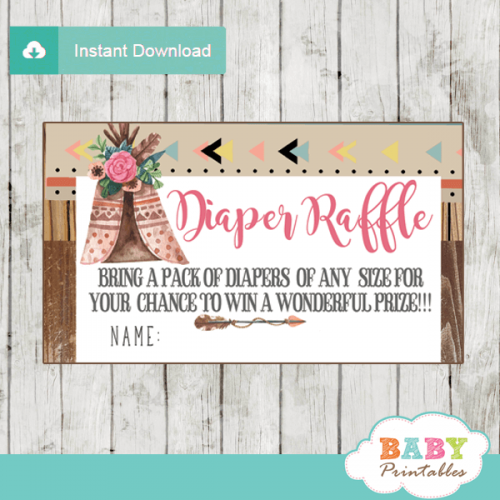 boho tribal diaper raffle tickets rustic wood d332 baby printables
