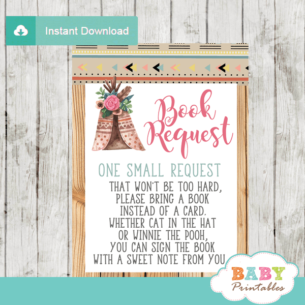 rustic wood boho tribal baby shower book request cards invitation insert