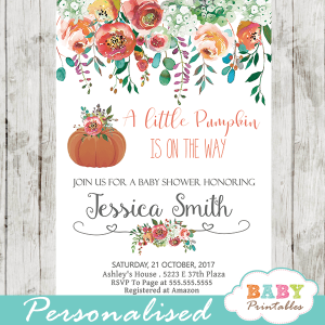 floral pumpkin baby shower invitations fall arrangement