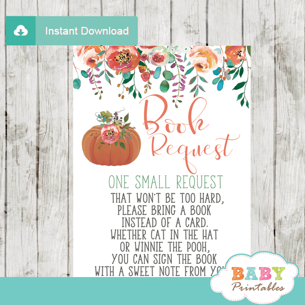 fall baby shower little pumpkin book request cards invitation insert