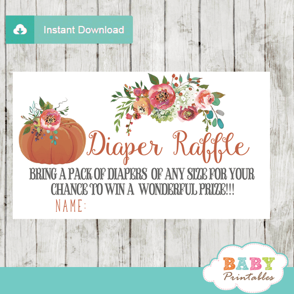fall baby shower floral pumpkin diaper raffle tickets