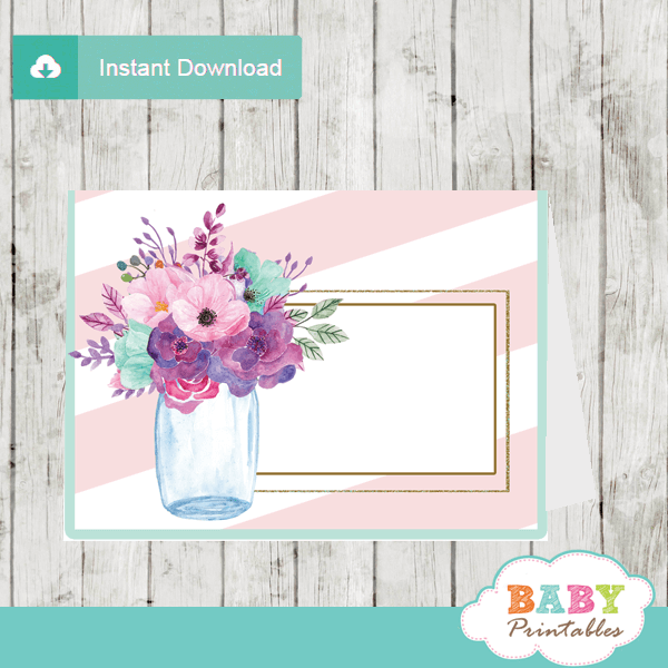 Mason Jar Food Labels Floral Pink Turquoise D314 Baby Printables