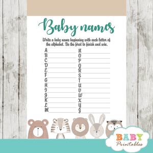 forest animals baby shower games turquoise gray boy