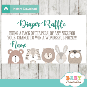 forest animals diaper raffle tickets decorations theme gray turquoise boy