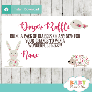 forest animals diaper raffle tickets decorations theme pink flowers girl