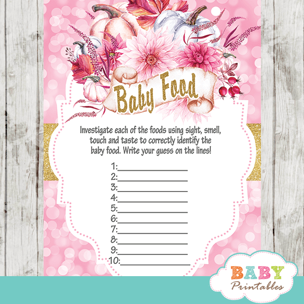 floral pink fall pumpkin baby shower games baby food