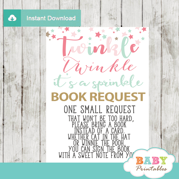 twinkle twinkle little star baby sprinkle book request cards decorations theme pink turquoise gold