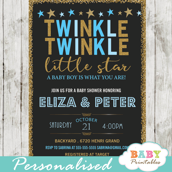twinkle twinkle little star baby shower invitations decorations theme blue boy