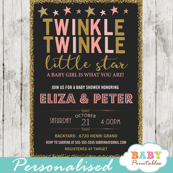 twinkle twinkle little star baby shower invitations decorations theme pink girl