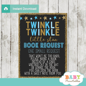 twinkle twinkle little star baby shower book request cards decorations theme boy blue