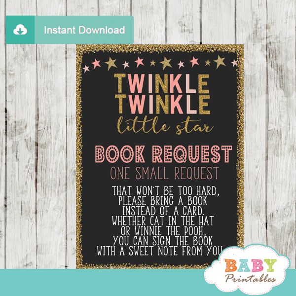 twinkle twinkle little star baby shower book request cards decorations theme pink girl