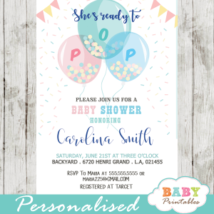 ready to pop baby shower invites gender neutral balloons confetti