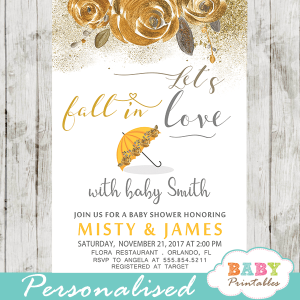 autumn fall in love baby shower invitations floral yellow gold gender neutral