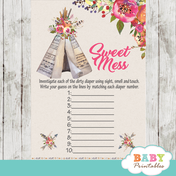 boho tribal teepee baby shower games floral pink girl