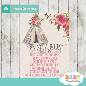 baby girl boho tribal book request cards native teepee