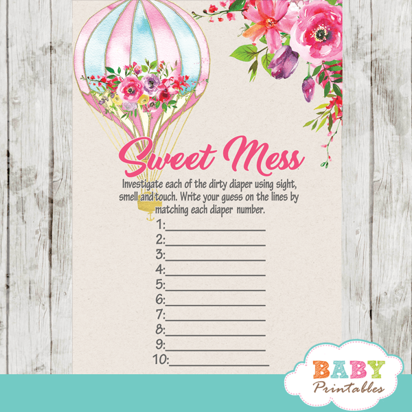 Hot Air Balloon Baby Shower Games Pink Floral D373 Baby Printables