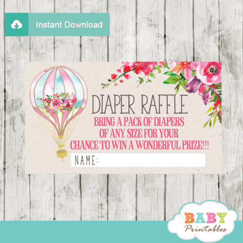 Hot Air Balloon Diaper Raffle Tickets, Pink Floral - D373 - Baby Printables