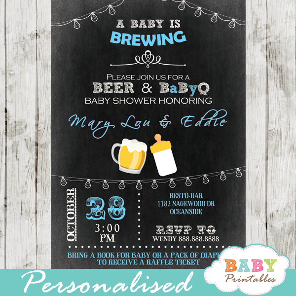 Blue Beer Bbq Baby Shower Invitations D159 Printables Bbq Baby Shower Invitations D159