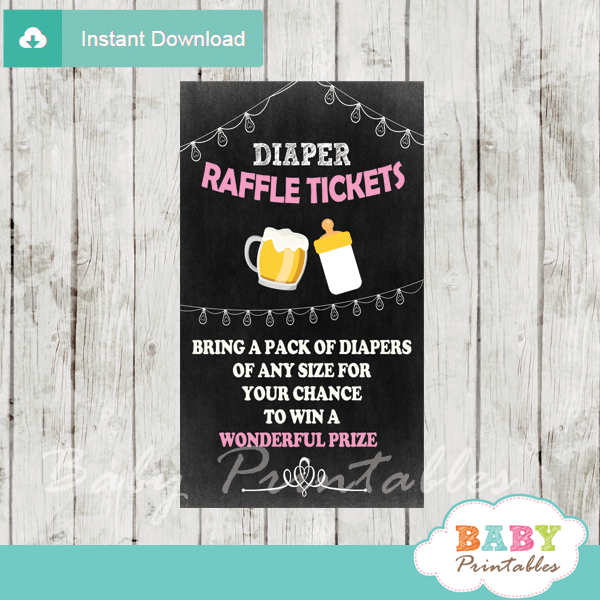 girl pink coed beer bbq diaper raffle tickets game cards baby shower