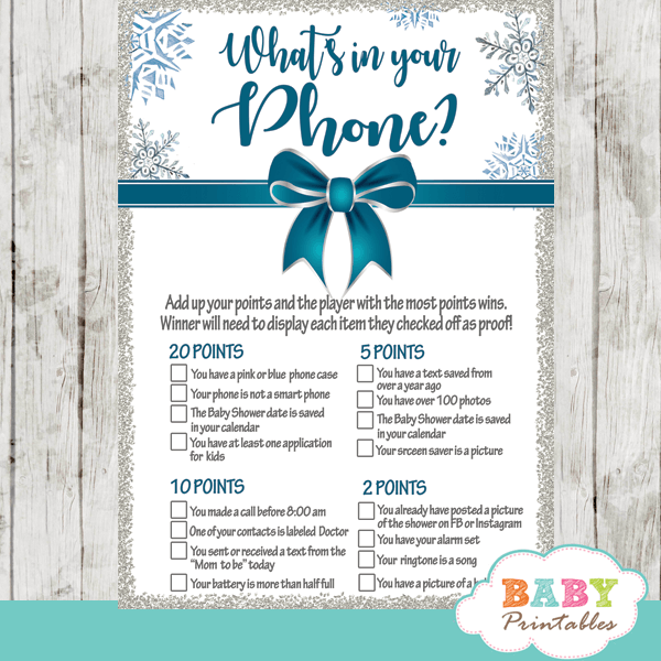 winter wonderland baby it's cold outside baby shower games winter wonderland teal blue silver gray snowflakes ribbon with bow boy