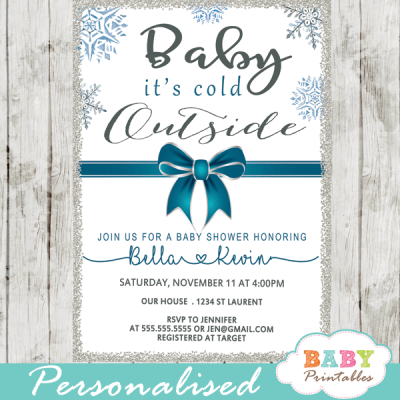 Blue Ribbon Baby It’s Cold Outside Invitations - D412 - Baby Printables