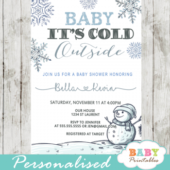 Snowman Baby It’s Cold Outside Invitations - D410 - Baby Printables