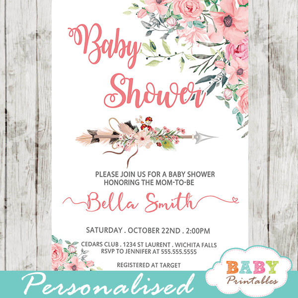 boho floral arrow baby shower invitations girl pink blush tribal pink blush peach