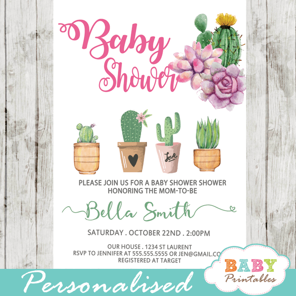 cactus baby shower invites succulent favors girl desert theme