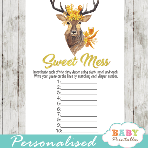 autumn floral gold yellow deer baby shower games