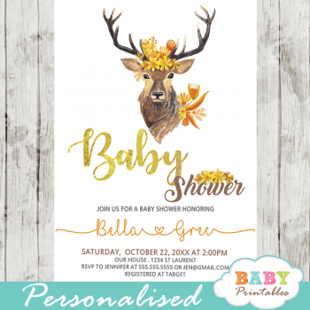 Fall Mums Deer Baby Shower Invitations - D346 - Baby Printables