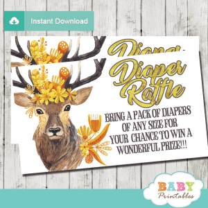 gold yellow autumn fall mums deer diaper raffle tickets