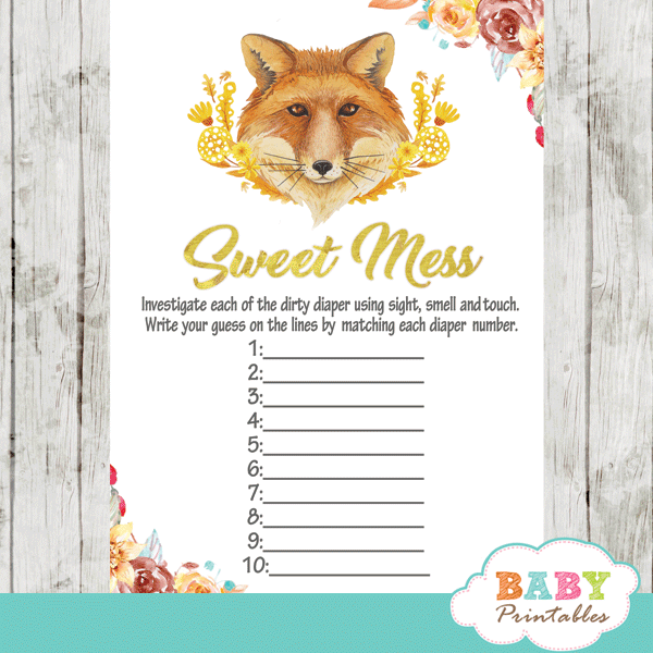 woodland autumn floral gold yellow fox baby shower games