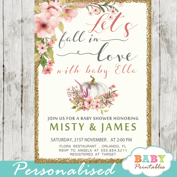 Floral Blush Pink Fall In Love Baby Shower Invitations D341 Baby